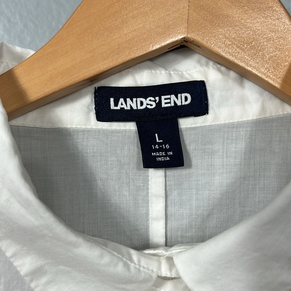 Land’s End Womens White Spread Collar Kaftan Sleeve Button-Up Shirt Size L 14-16 - Picture 8 of 16